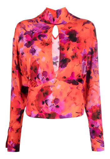 Patrizia Pepe floral-print cut-out blouse - Arancione