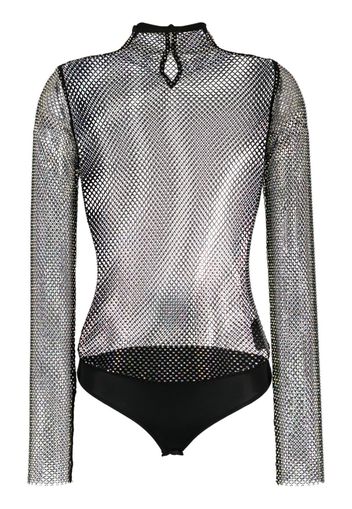 Patrizia Pepe rhinestone-embellished mesh bodysuit - Nero