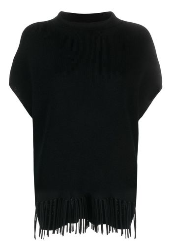 Patrizia Pepe high-neck fringed wool poncho - Nero