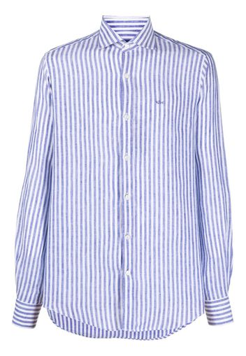 Paul & Shark logo-embroidered striped linen shirt - Blu