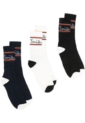 Paul Smith three-pack intarsia-knit logo socks - Blu