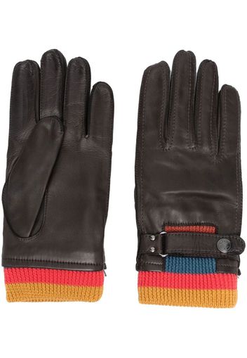 Paul Smith ribbed-knit detail leather gloves - Marrone