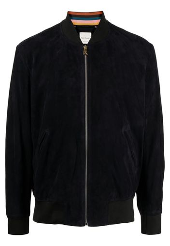 Paul Smith ribbed-trim suede bomber jacket - Blu