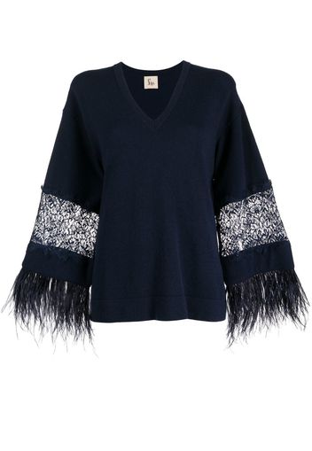 PAULA floral-lace detail knitted top - Blu