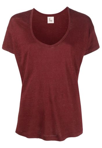 PAULA U-neck linen T-shirt - Marrone