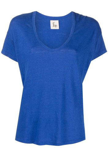 PAULA U-neck linen T-shirt - Blu