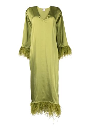 PAULA feather-detail V-neck maxi dress - Verde