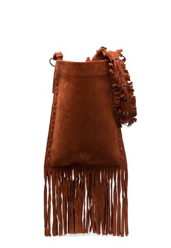 PAULA fringe-detail leather shoulder bag - Marrone