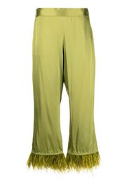 PAULA feather-trim wide-leg trousers - Verde