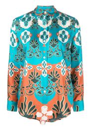 PAULA patterned-jacquard silk shirt - Blu