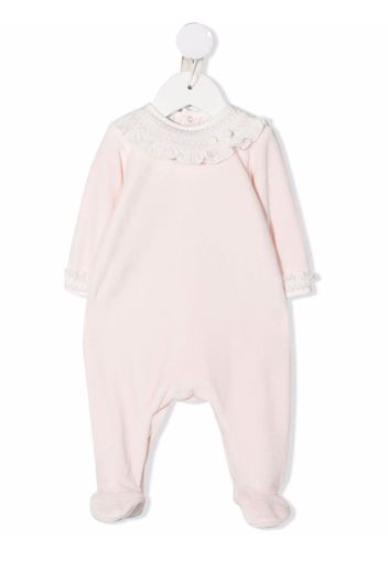 Paz Rodriguez two-tone velvet babygrow - Rosa