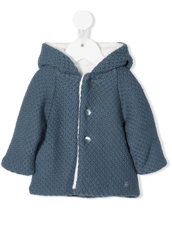 Paz Rodriguez textured-knit pompom-hood coat - Blu