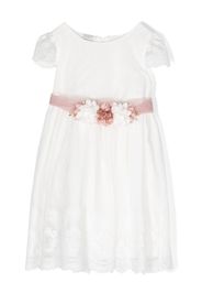 Paz Rodriguez faux-flower lace-trim dress - Bianco