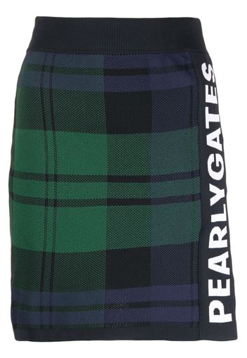 PEARLY GATES logo-tape plaid knitted skirt - Blu