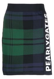 PEARLY GATES logo-tape plaid knitted skirt - Blu