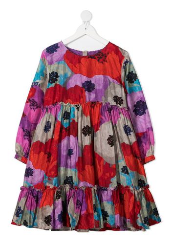 tiered floral silk dress