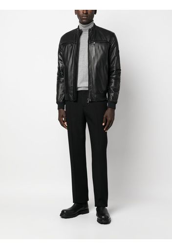 Peuterey logo-patch leather biker jacker - Nero