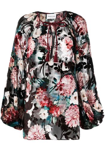 phaeonia floral-print bishop-sleeves blouse - Nero