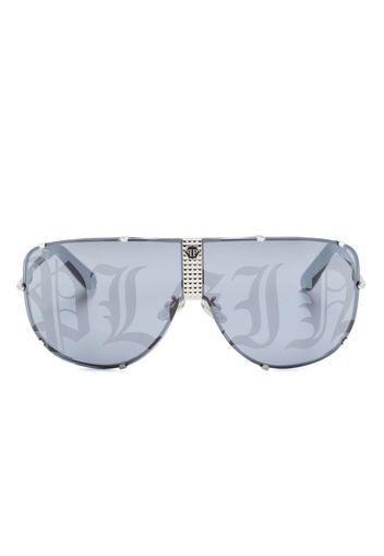 Philipp Plein Eyewear logo-print shield-frame sunglasses - Argento