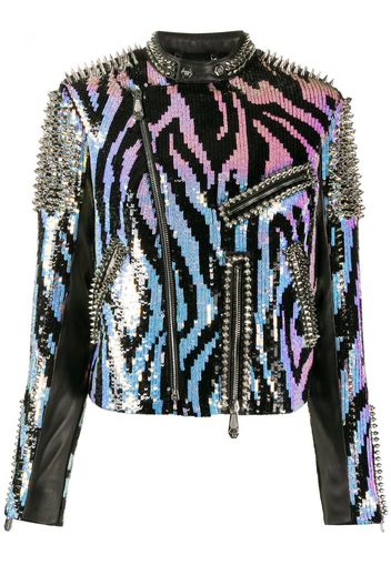 zebra leather biker jacket