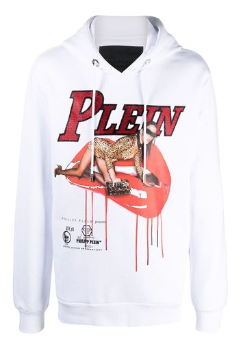 graphic-print rib-trimmed hoodie