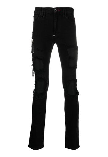 Philipp Plein Jeans biker con effetto vissuto - Nero