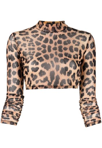 Philipp Plein leopard-print cropped top - Marrone