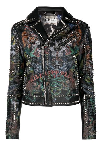 Philipp Plein Giacca biker con stampa Tattoo - Nero