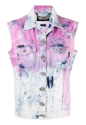 Philipp Plein Giacca denim con fantasia tie dye - Blu