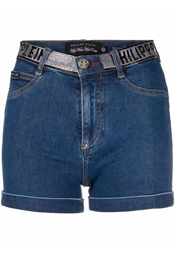 Philipp Plein Shorts denim con strass - Blu