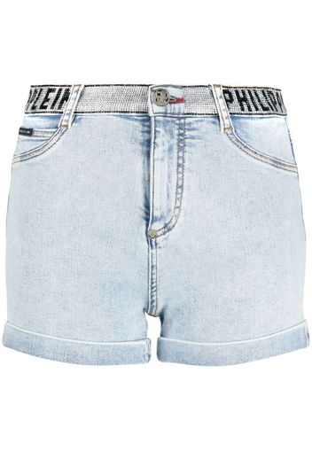 Philipp Plein logo-embellished denim shorts - Blu