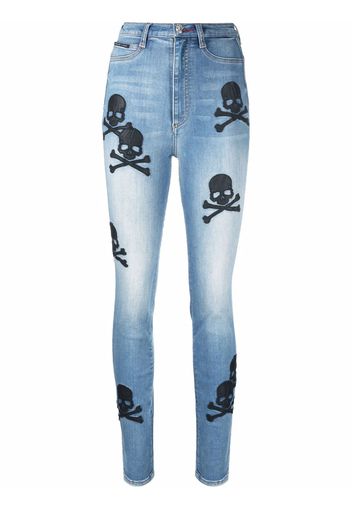 Philipp Plein skull-patches high-waisted skinny jeans - Blu