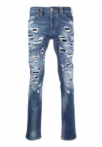 Philipp Plein Jeans dritti effetto vissuto - Blu