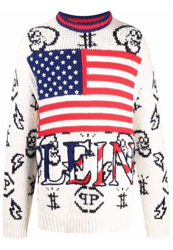 Philipp Plein Maglione girocollo USA Flag con stampa - Toni neutri