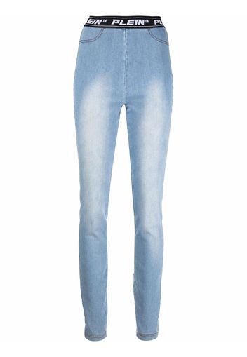 Philipp Plein logo-waistband leggings - Blu