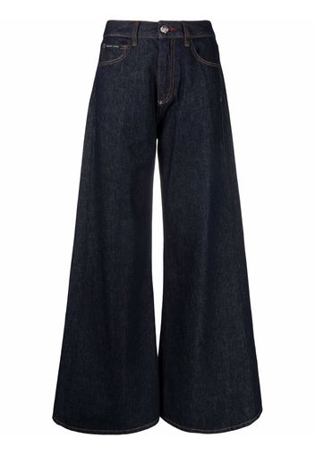 Philipp Plein Jeans a gamba ampia con applicazione - Blu