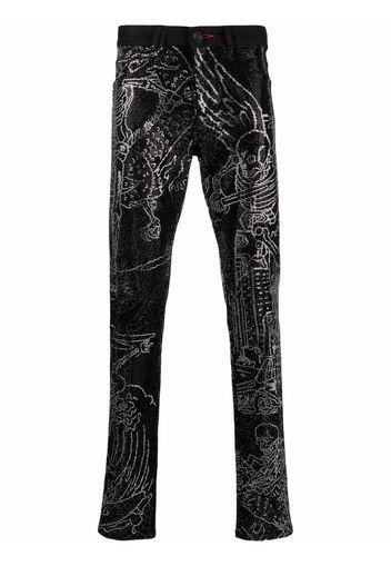 Philipp Plein Jeans dritti Skeleton Tattoo - Nero