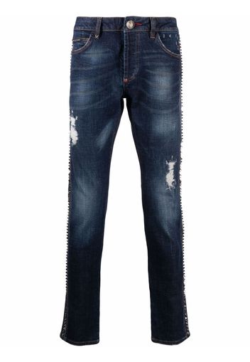 Philipp Plein Jeans dritti con effetto vissuto - Blu