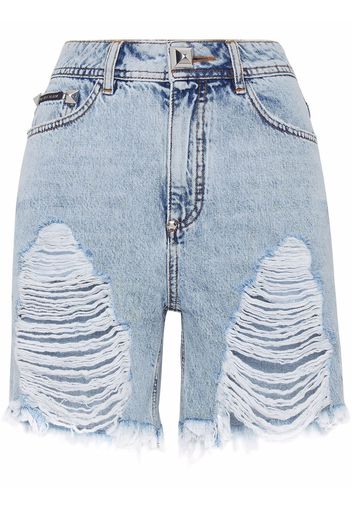 Philipp Plein Shorts denim con strappi - Blu