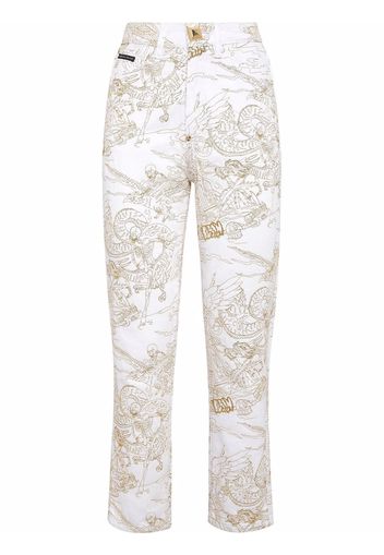 Philipp Plein Jeans crop con stampa - Bianco