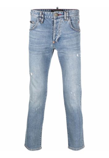 Philipp Plein Jeans dritti con effetto vissuto - Blu