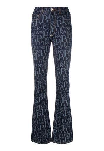 Philipp Plein all-over logo flared jeans - Blu