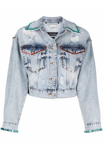 Philipp Plein Giacca denim con effetto vissuto - Blu