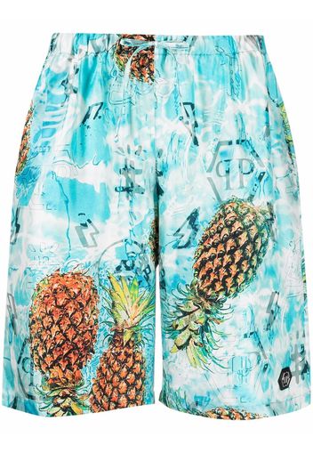 Philipp Plein Shorts da notte con stampa - Blu