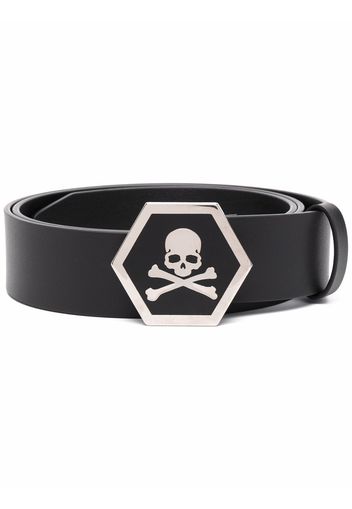 Philipp Plein leather skull-buckle belt - Nero