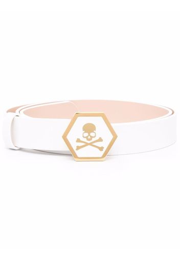 Philipp Plein skull-motif leather belt - Bianco