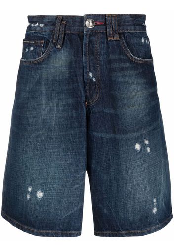 Philipp Plein Shorts denim con effetto vissuto - Blu