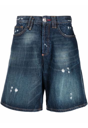 Philipp Plein Shorts denim Destroyed Capri - Blu