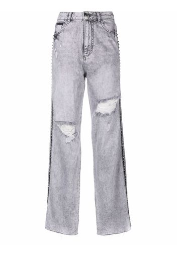 Philipp Plein Jeans dritti Crystal con strappi - Grigio