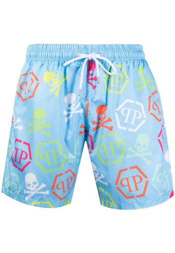 Philipp Plein logo-print swim shorts - Blu